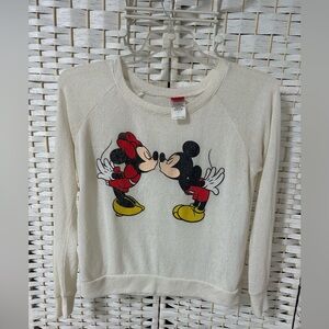 Disney Sparkley Mickey Minnie Mouse Kissing Lightweight‎ Sweater Knit Top sz L